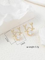 1 Pair IG Style Shiny Elk Inlay Copper Zircon 18K Gold Plated Ear Studs main image 2