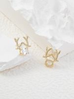 1 Pair IG Style Shiny Elk Inlay Copper Zircon 18K Gold Plated Ear Studs main image 4