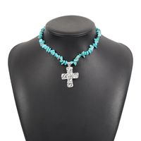 Vintage Style Vacation Classic Style Irregular Cross Alloy Turquoise Pendant Necklace In Bulk sku image 3