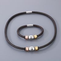 Hip-hop Geometric Pu Leather Titanium Steel Men's Bracelets Necklace main image 5