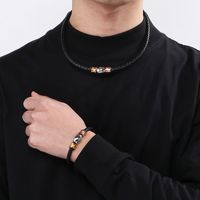 Hip-hop Geometric Pu Leather Titanium Steel Men's Bracelets Necklace main image 9