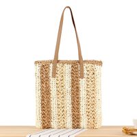 Women's Large Straw Color Block Vacation Zipper Straw Bag main image video