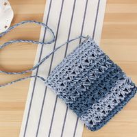 Women's Small Paper String Color Block Classic Style Zipper Shoulder Bag sku image 2
