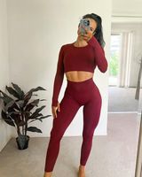 Basic Sports Solid Color Spandex Round Neck Tracksuit T-shirt Leggings main image 5