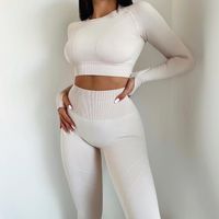 Basic Sports Solid Color Spandex Round Neck Tracksuit T-shirt Leggings main image 3