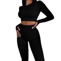 Basic Sports Solid Color Spandex Round Neck Tracksuit T-shirt Leggings main image 4