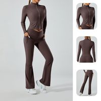 Simple Style Sports Solid Color Nylon Zip Collar Tracksuit Vest Leggings main image 4