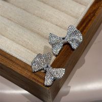 1 Pair Sweet Simple Style Bow Knot Plating Inlay Copper Zircon Ear Studs main image 4