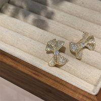 1 Pair Sweet Simple Style Bow Knot Plating Inlay Copper Zircon Ear Studs main image 2