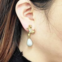 1 Pair Retro Water Droplets Bow Knot Plating Inlay Copper Zircon Drop Earrings main image 5