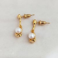 1 Pair Simple Style Irregular Plating Inlay Copper Pearl Drop Earrings main image 2