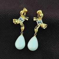 1 Pair Retro Water Droplets Bow Knot Plating Inlay Copper Zircon Drop Earrings main image 3