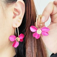 1 Pair Sweet Simple Style Flower Stoving Varnish Metal Drop Earrings sku image 1
