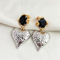 1 Pair Simple Style Heart Shape Plating Inlay Metal Rhinestones Drop Earrings main image 6