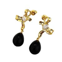 1 Pair Retro Water Droplets Bow Knot Plating Inlay Copper Zircon Drop Earrings main image 2