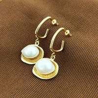 1 Pair Simple Style Shell Plating Inlay Metal Pearl Drop Earrings main image 4