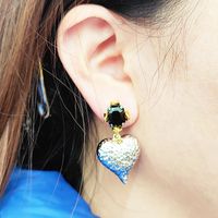 1 Pair Simple Style Heart Shape Plating Inlay Metal Rhinestones Drop Earrings main image 3