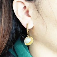 1 Pair Simple Style Shell Plating Inlay Metal Pearl Drop Earrings main image 2