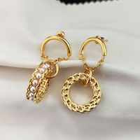 1 Pair Simple Style Circle Plating Inlay Alloy Copper Pearl Drop Earrings main image 5