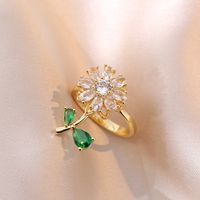 Wholesale Vintage Style Sunflower Copper Plating Inlay Zircon Open Rings sku image 1