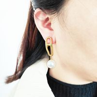 1 Pair Simple Style Commute Geometric Pearl Plating Metal Drop Earrings main image 3