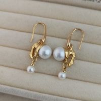 1 Pair Simple Style Round Plating Inlay Mixed Materials Pearl Drop Earrings main image 3