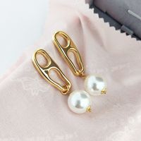 1 Pair Simple Style Commute Geometric Pearl Plating Metal Drop Earrings main image 2