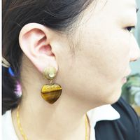 1 Pair Sweet Simple Style Heart Shape Plating Inlay Mixed Materials Tiger Eye Natural Stone Drop Earrings main image 5