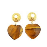 1 Pair Sweet Simple Style Heart Shape Plating Inlay Mixed Materials Tiger Eye Natural Stone Drop Earrings main image 4