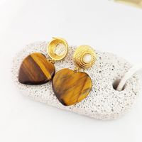 1 Pair Sweet Simple Style Heart Shape Plating Inlay Mixed Materials Tiger Eye Natural Stone Drop Earrings main image 2