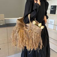 امرأة كبير قشة اللون الصامد الأساسي سحاب البنطلون حقيبة الإبط main image 5