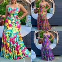 Women's Strap Dress Tropical Collarless Printing Sleeveless Flower Maxi Long Dress Holiday main image video