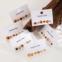 1 Set Ig Style Simple Style Geometric Enamel Plating Inlay Stainless Steel Natural Stone Zircon 18k Gold Plated Ear Studs main image 8