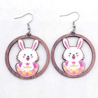 1 Pair Cute Rabbit Cartoon Wood Drop Earrings sku image 5