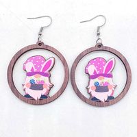 1 Pair Cute Rabbit Cartoon Wood Drop Earrings sku image 1