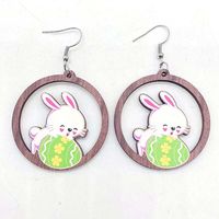 1 Pair Cute Rabbit Cartoon Wood Drop Earrings sku image 4