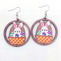 1 Pair Cute Rabbit Cartoon Wood Drop Earrings sku image 6