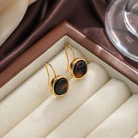 1 Pair Vintage Style Solid Color Inlay Natural Stone Copper Natural Stone Drop Earrings main image 5
