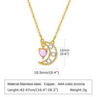 Wholesale Cute Shiny Moon Heart Shape 201 Stainless Steel Copper Alloy Inlay Zircon Pendant Necklace sku image 1