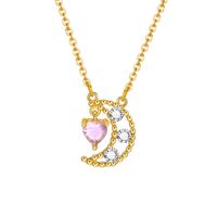 Wholesale Cute Shiny Moon Heart Shape 201 Stainless Steel Copper Alloy Inlay Zircon Pendant Necklace main image 8