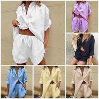 Women's Casual Solid Color Linen Cotton Blend Pocket Shorts Sets main image 1