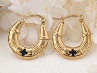 1 Pair IG Style C Shape Cross Plating 304 Stainless Steel Hoop Earrings sku image 1