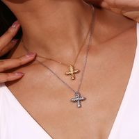 Stainless Steel Titanium Steel Simple Style Cross Plating Pendant Necklace main image 5