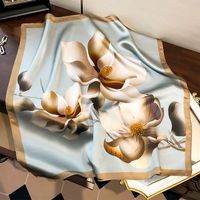 Women's Elegant Flower Mulberry Silk Printing Silk Scarf sku image 1
