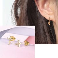 1 Pair Simple Style Cross Sterling Silver Artificial Gemstones Ear Studs main image 3