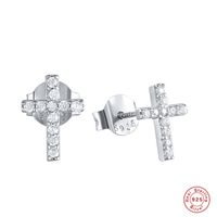 1 Pair Simple Style Cross Sterling Silver Artificial Gemstones Ear Studs sku image 1