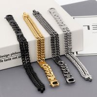 Simple Style Geometric Solid Color Titanium Steel Patchwork 18K Gold Plated Men's Bracelets main image 1