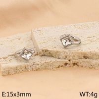 1 Par Básico Rombo Enchapado Embutido Acero Titanio Diamantes De Imitación Pendientes De Aro sku image 1