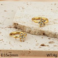 1 Pair Simple Style Flower Plating Inlay Stainless Steel Zircon 18K Gold Plated Hoop Earrings sku image 2