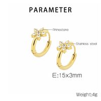 1 Paire Style Simple Fleur Placage Incruster Acier Inoxydable Zircon Plaqué Or 18K Boucles D'oreilles Cerceau main image 2